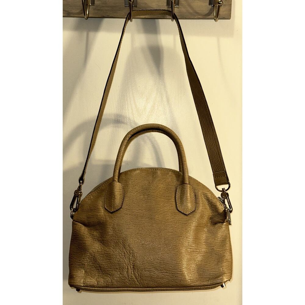 ABRO Tan Leather Handbag with Large Top Handle and Satchel Shoulder Bag